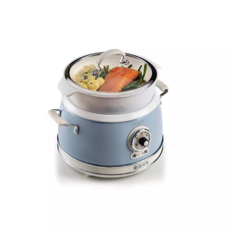 Ariete 2904 Rice Cooker - Electric Rice Cooker with ceramic bowl - Homemade Sushi - Multicooker - Vintage Line - 3.5 L - 650 W - Blue
