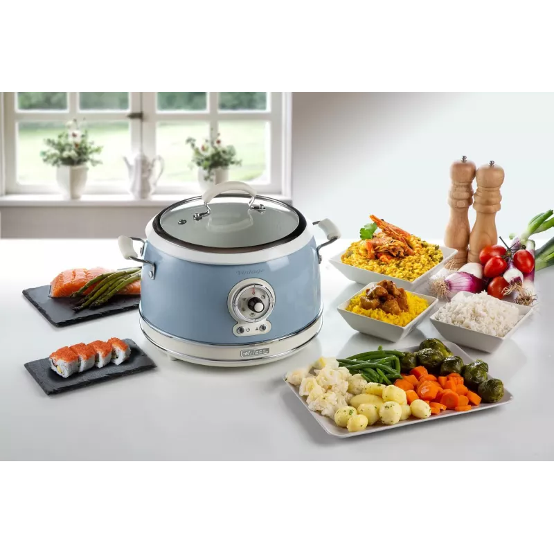 Ariete 2904 Rice Cooker - Electric Rice Cooker with ceramic bowl - Homemade Sushi - Multicooker - Vintage Line - 3.5 L - 650 W - Blue