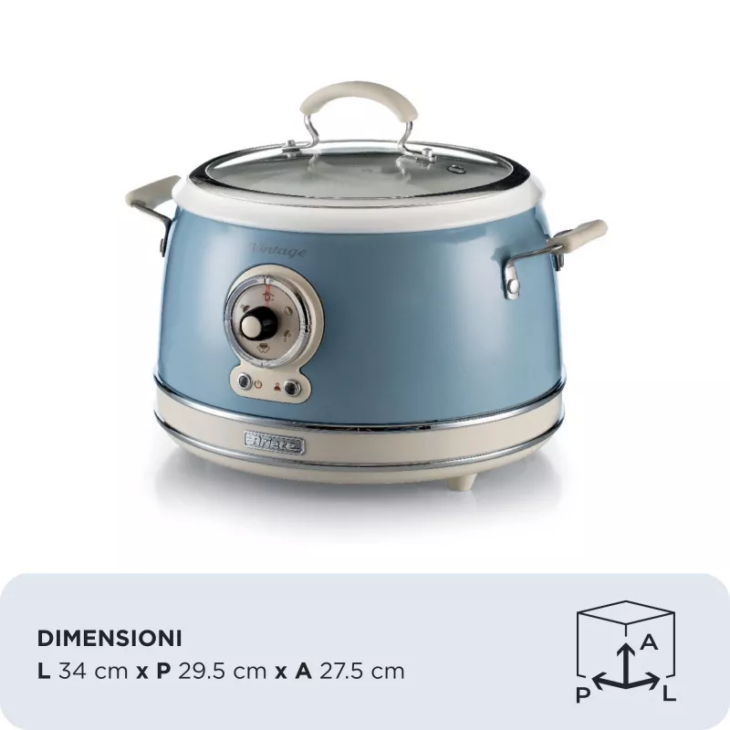 Ariete 2904 Rice Cooker - Electric Rice Cooker with ceramic bowl - Homemade Sushi - Multicooker - Vintage Line - 3.5 L - 650 W - Blue