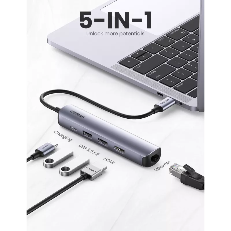 Ugreen 10919 laptop dock/port replicator Wired USB 3.2 Gen 1 (3.1 Gen 1) Type-C Grey