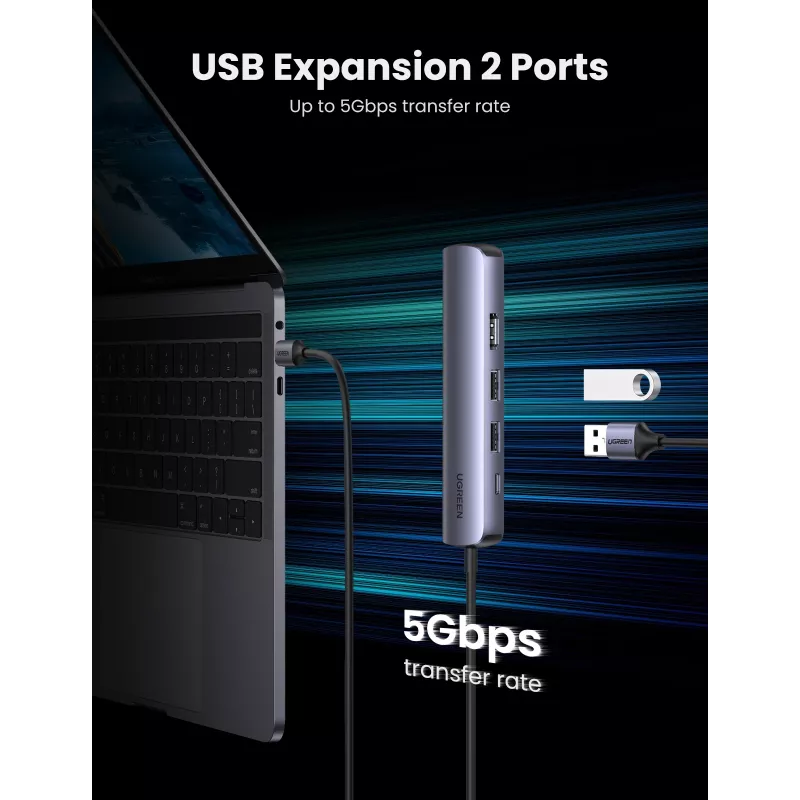 Ugreen 10919 laptop dock/port replicator Wired USB 3.2 Gen 1 (3.1 Gen 1) Type-C Grey