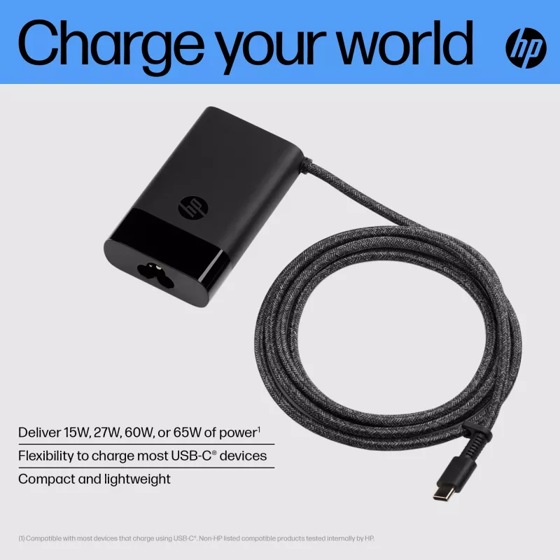 HP USB-C 65W Laptop Charger, Laptop, Indoor, 90 V, 65 W, 5 - 20 V, 1.6 A