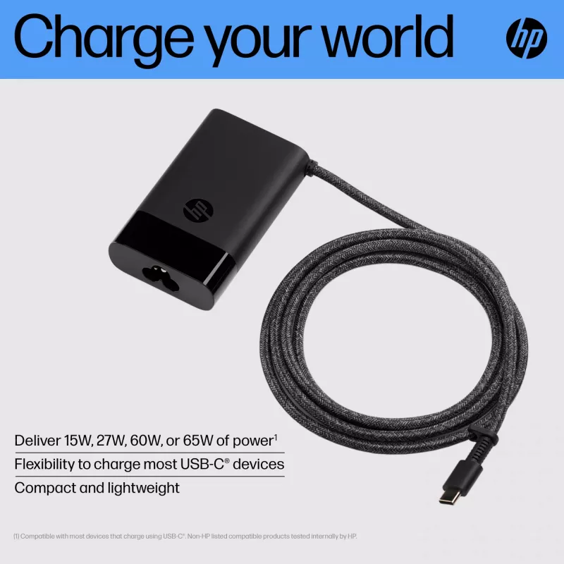 HP USB-C 65W Laptop Charger, Laptop, Indoor, 90 V, 65 W, 5 - 20 V, 1.6 A