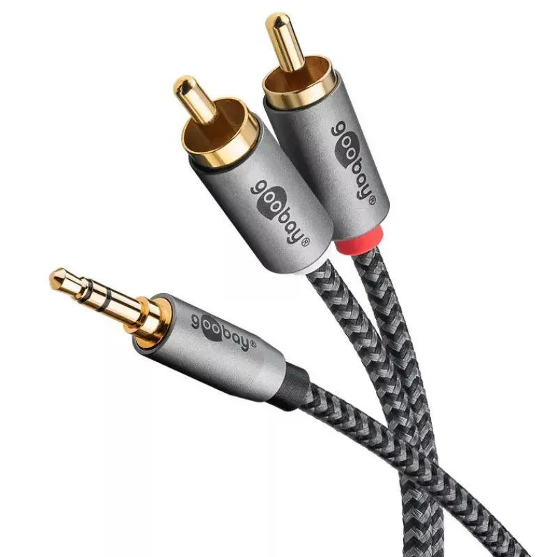 Audio cable WENTRONIC Goobay 65290 — 3.5mm male to 2×RCA male, 5 m, copper, gold-plated, magnetically shielded