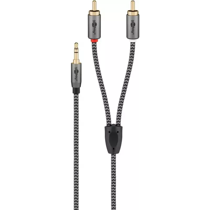 Audio cable WENTRONIC Goobay 65290 — 3.5mm male to 2×RCA male, 5 m, copper, gold-plated, magnetically shielded