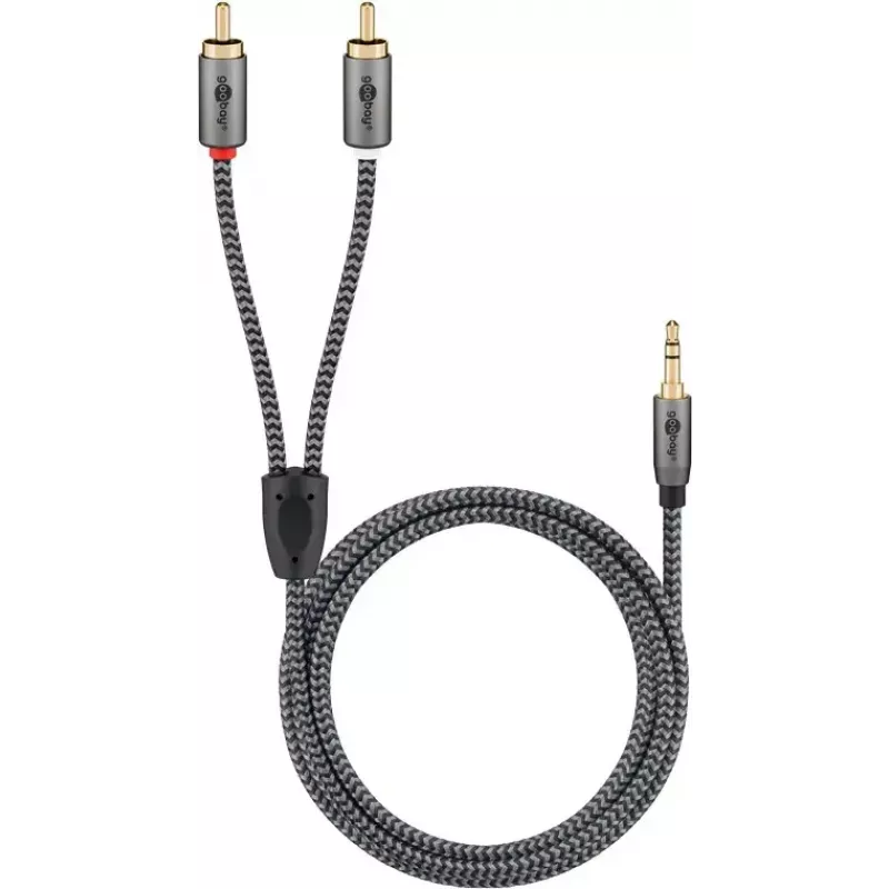 Audio cable WENTRONIC Goobay 65290 — 3.5mm male to 2×RCA male, 5 m, copper, gold-plated, magnetically shielded