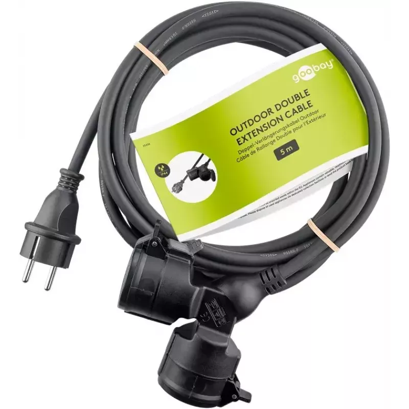 Goobay 65434 Power Extension 5m 2 AC Outlets Outdoor Black
