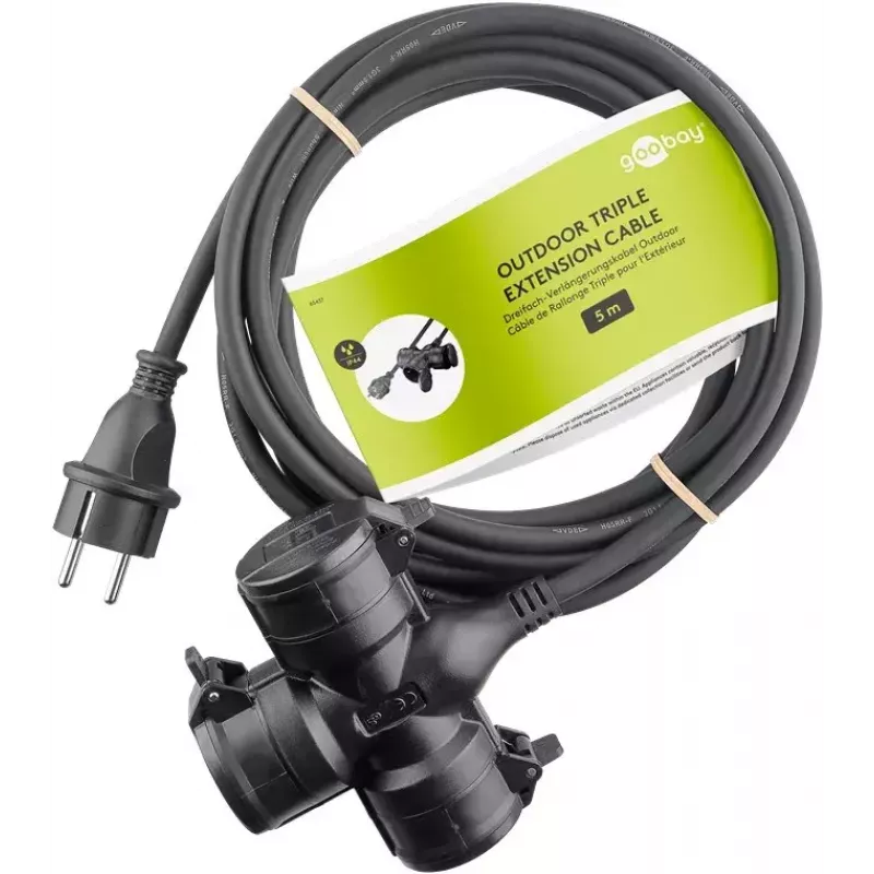 Power Extension Cord Goobay 65437 5m 3 AC Outlets Outdoor Black