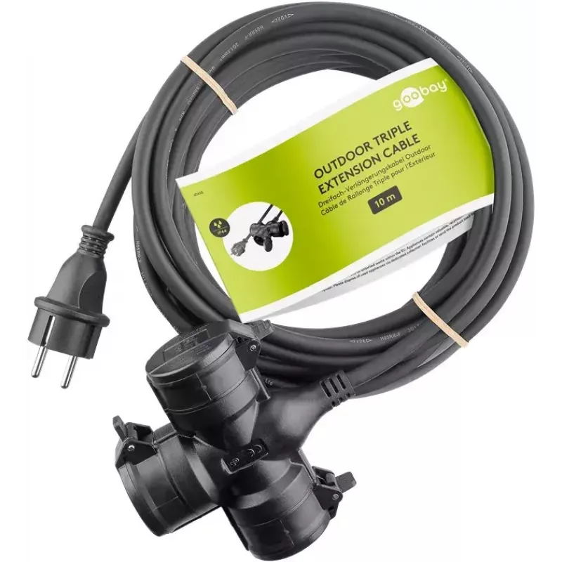 Power Extension Goobay 65438 10m 3 AC Outlets Outdoor Black