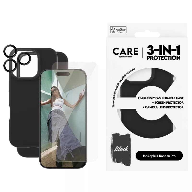 3-in-1 Bundle PanzerGlass CARE by Fashion iPhone 16 Pro
