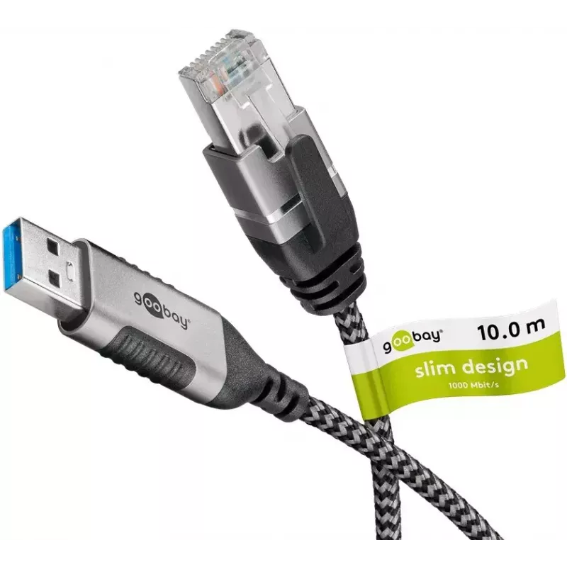 Cable Gender Changer Goobay 74399 USB 3.0 Type A RJ45 10m Black Silver