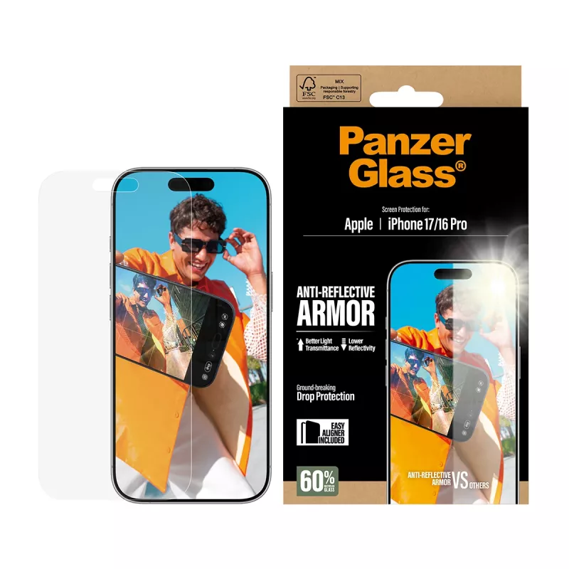 PanzerGlass Anti-Reflective Armor Screen Protector iPhone 17 iPhone 16 Pro Scratch Shock Resistant