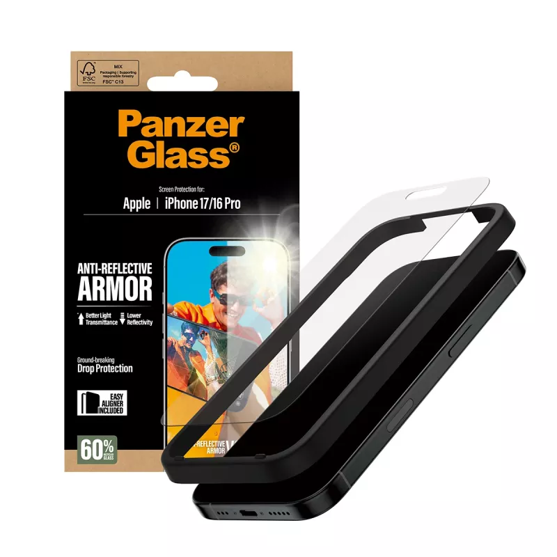 PanzerGlass Anti-Reflective Armor Screen Protector iPhone 17 iPhone 16 Pro Scratch Shock Resistant