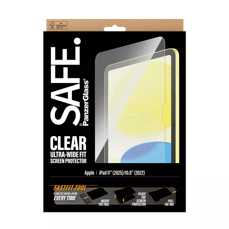 PanzerGlass SAFE. by ® Screen Protector iPad 11 inch (2025-2026) | 10.9 inch (2022) | Ultra-Wide Fit w. Fastfit tool