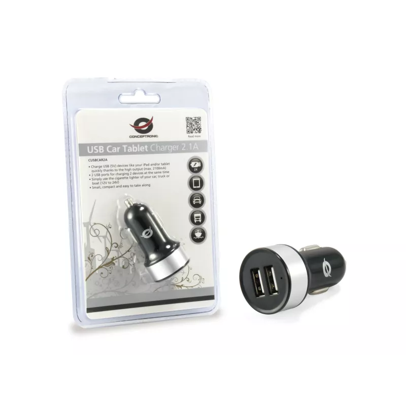 Car Charger Conceptronic CUSBCAR2A 2-Port USB 2.1A