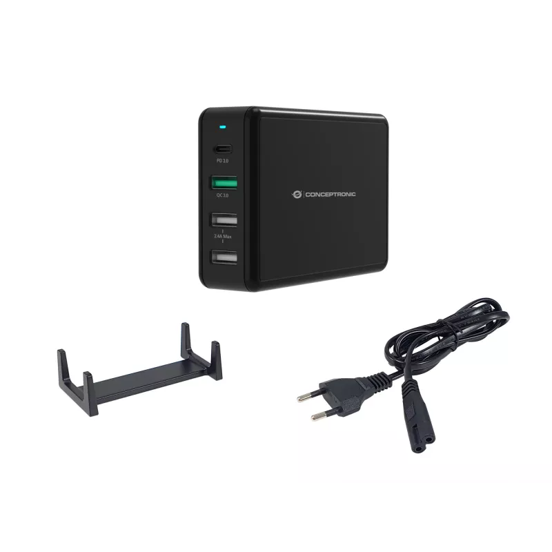 Conceptronic OZUL 4-Port 65W USB PD Desktop Charger, Indoor, AC, 5 V, Black