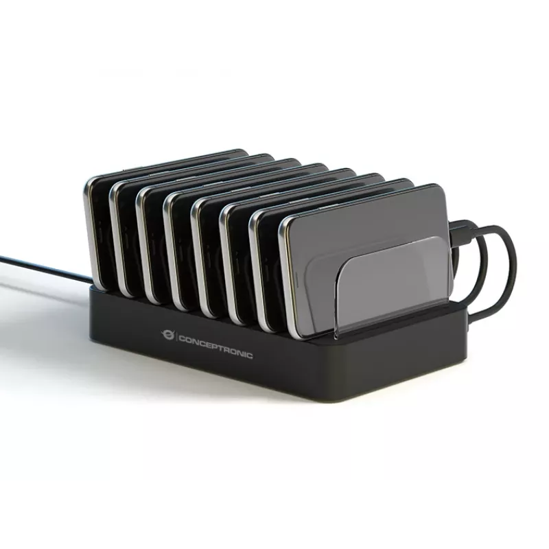 Conceptronic OZUL 8-Port 75W USB PD Charging Station, Indoor, AC, 12 V, Black