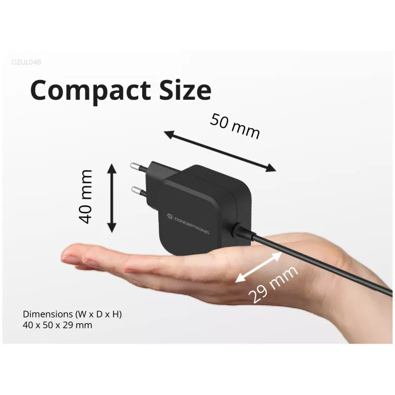 Conceptronic OZUL04BE 67W GaN USB PD Charger, Built-in USB-C Cable