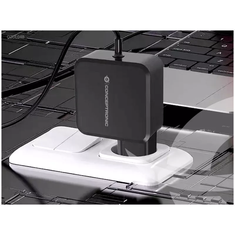 Conceptronic OZUL04BE 67W GaN USB PD Charger, Built-in USB-C Cable