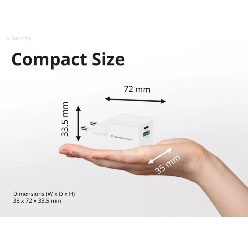 Conceptronic 2-Port 20W GaN USB PD Charger, USB-C x 1, USB-A x 1, QC 3.0, PPS