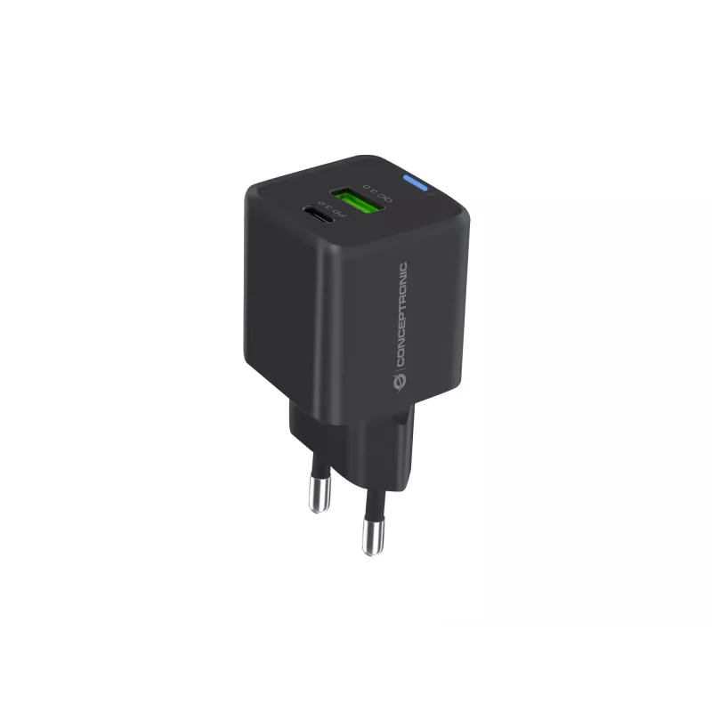 Conceptronic 2-Port 20W GaN USB PD Charger, USB-C x 1, USB-A x 1, QC 3.0, PPS