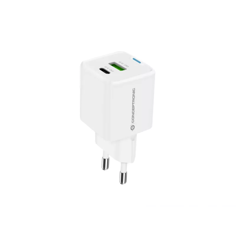 Conceptronic 2-Port 33W GaN USB PD Charger with 3-in-1 Charging Cable, USB-C x 1, USB-A x 1, QC 3.0, PPS