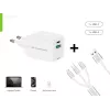 Conceptronic 2-Port 33W GaN USB PD Charger with 3-in-1 Charging Cable, USB-C x 1, USB-A x 1, QC 3.0, PPS