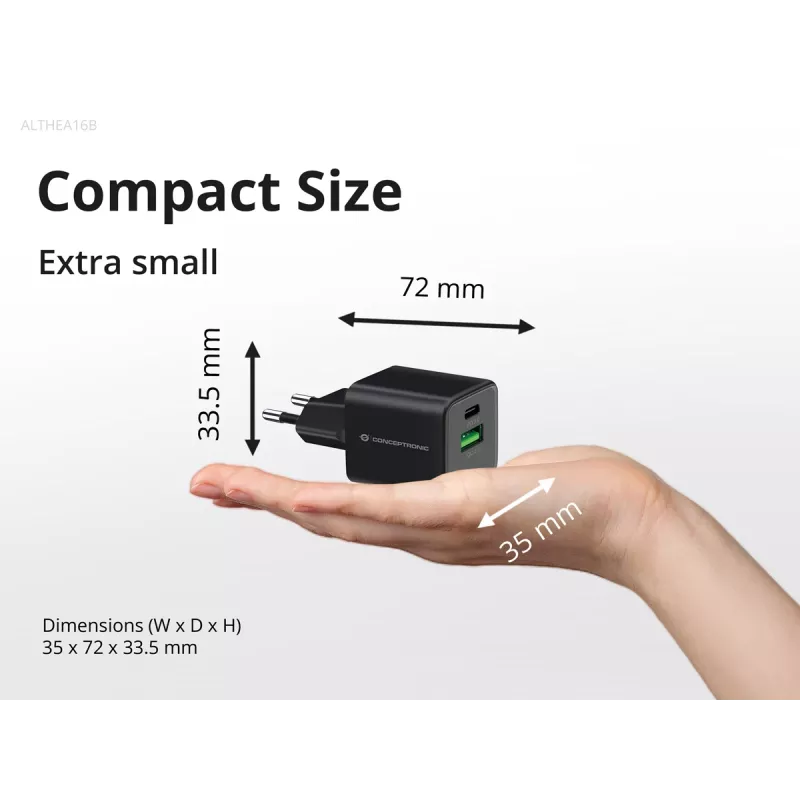 Conceptronic 2-Port 33W GaN USB PD Charger with 3-in-1 Charging Cable, USB-C x 1, USB-A x 1, QC 3.0, PPS
