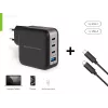 Conceptronic 4-Port 100W GaN USB PD Charger with USB-C Charging Cable, USB-C x 3, USB-A x 1, QC 3.0, PPS