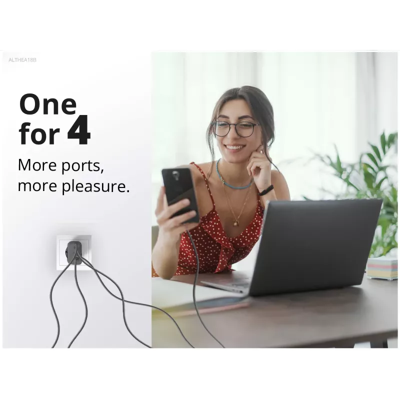 Conceptronic 4-Port 100W GaN USB PD Charger with USB-C Charging Cable, USB-C x 3, USB-A x 1, QC 3.0, PPS