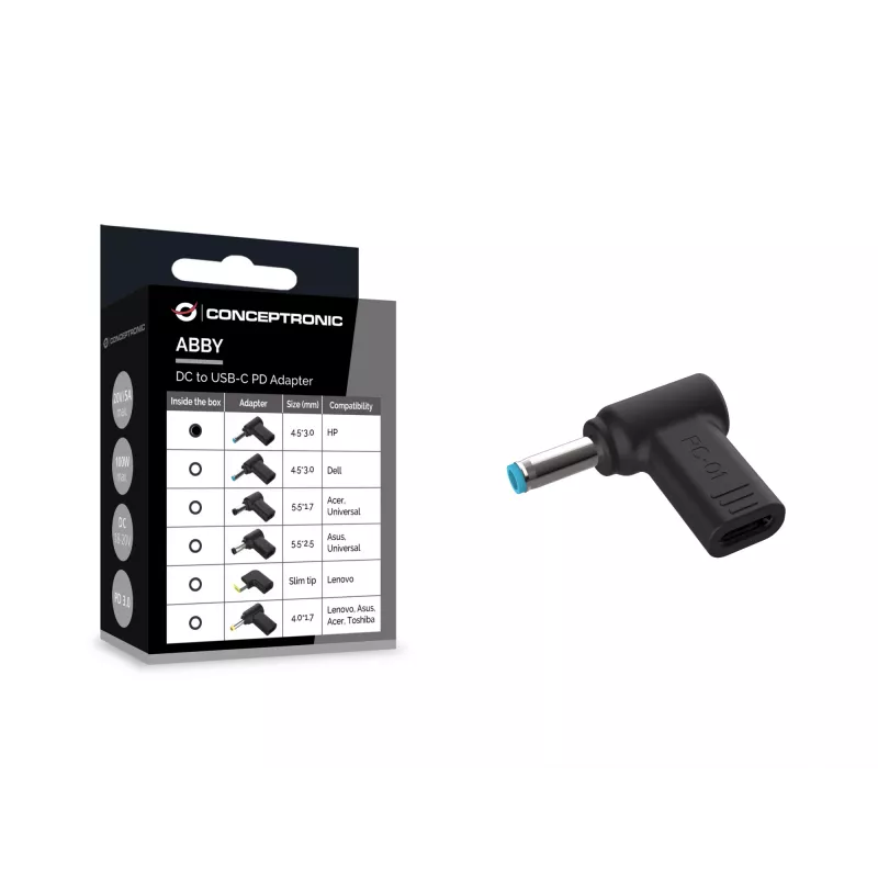 Conceptronic ABBY15PC01 DC to USB-C Adapter, HP 4.5x3.0mm, 18-20V