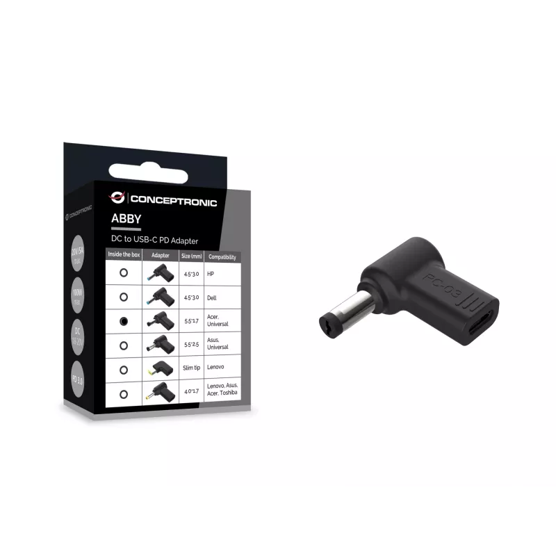 Conceptronic ABBY15PC03 DC to USB-C Adapter, Acer/Universal 5.5x1.7mm, 18-20V