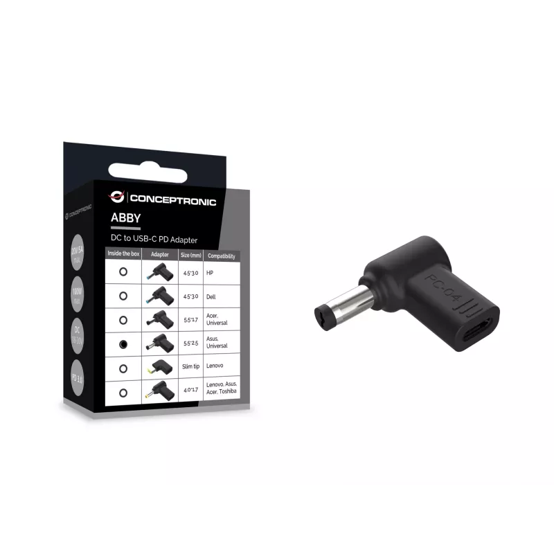 Conceptronic ABBY15PC04 DC to USB-C Adapter, Asus/Universal 5.5x2.5mm, 18-20V