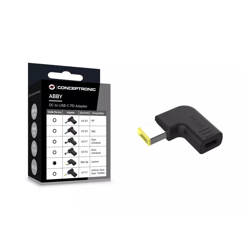 Conceptronic ABBY15PC05 DC to USB-C Adapter, Lenovo Slim tip, 18-20V