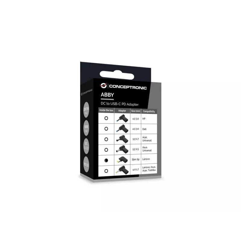Conceptronic ABBY15PC05 DC to USB-C Adapter, Lenovo Slim tip, 18-20V