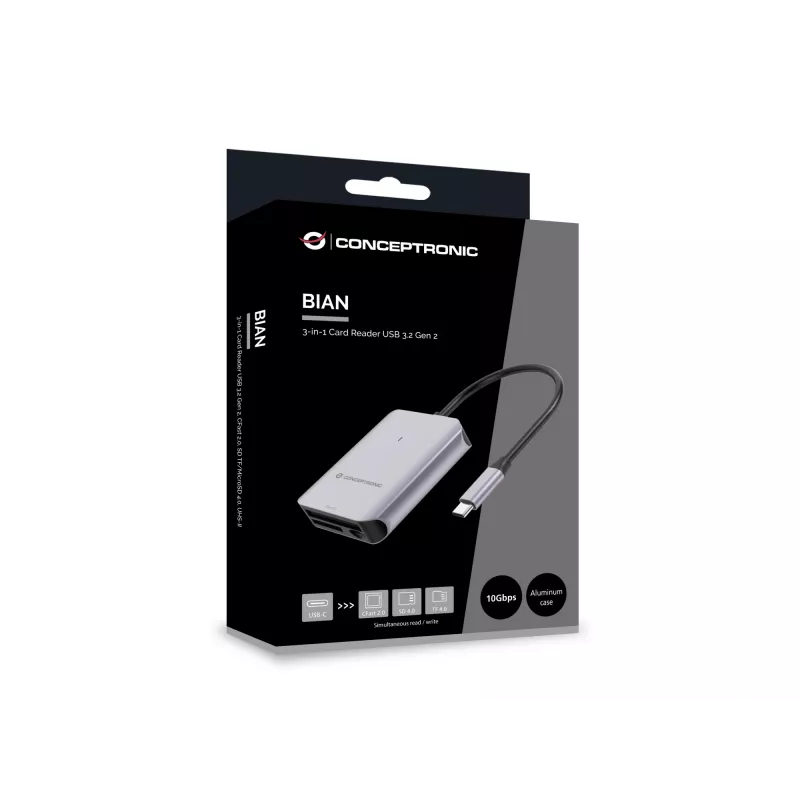 Conceptronic BIAN09G 3-in-1 Card Reader USB 3.2 Gen 2, CFast 2.0, SD TF/MicroSD 4.0, UHS-II