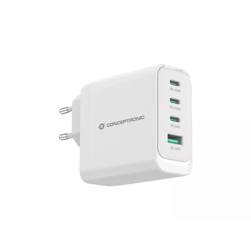 Conceptronic ALTHEA22W100 4-Port 100W GaN USB PD Charger, USB-C x 3, USB-A x 1, QC 3.0, PPS, PD 3.0