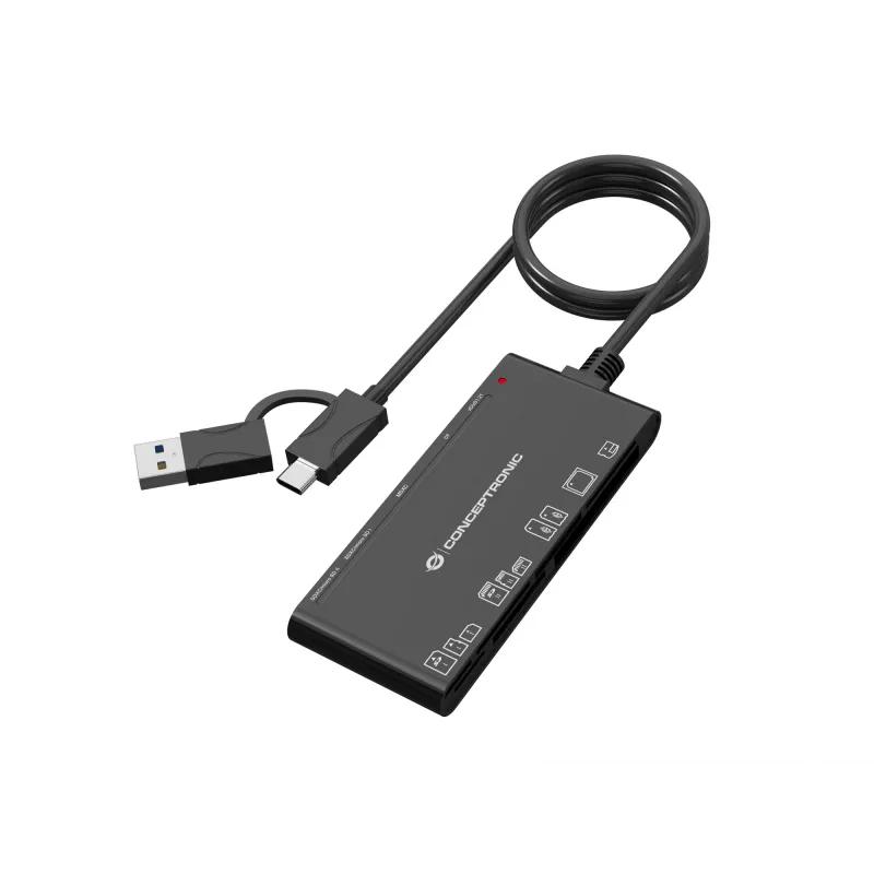 7-in-1 Card Reader CONCEPTRONIC BIAN10B — USB 3.2 Gen 1 Type-A/Type-C, CF/MMC/MS/SD/MicroSD/xD, Black