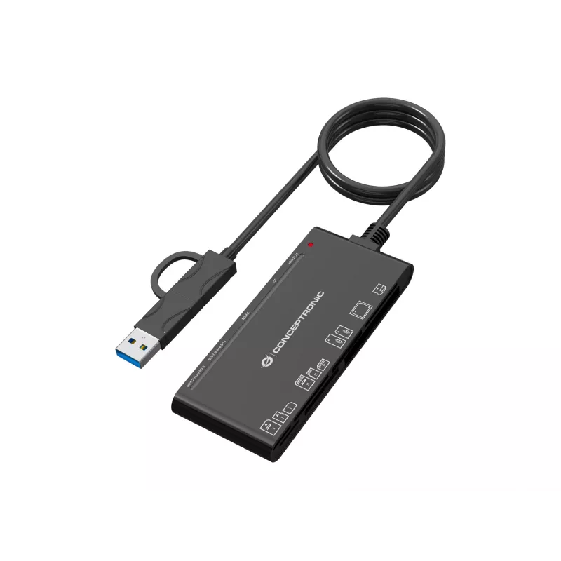 7-in-1 Card Reader CONCEPTRONIC BIAN10B — USB 3.2 Gen 1 Type-A/Type-C, CF/MMC/MS/SD/MicroSD/xD, Black