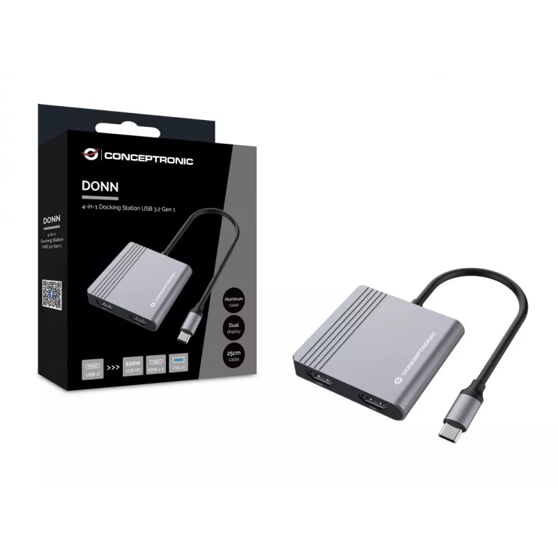 Conceptronic DONN13G laptop dock/port replicator Wired USB 3.2 Gen 1 (3.1 Gen 1) Type-C Grey