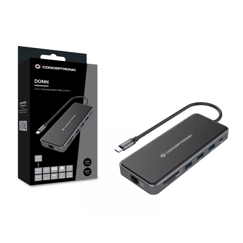 Conceptronic DONN15G laptop dock/port replicator Wired USB 3.2 Gen 1 (3.1 Gen 1) Type-C Grey