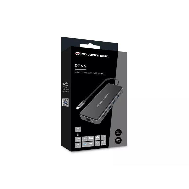 Conceptronic DONN15G laptop dock/port replicator Wired USB 3.2 Gen 1 (3.1 Gen 1) Type-C Grey