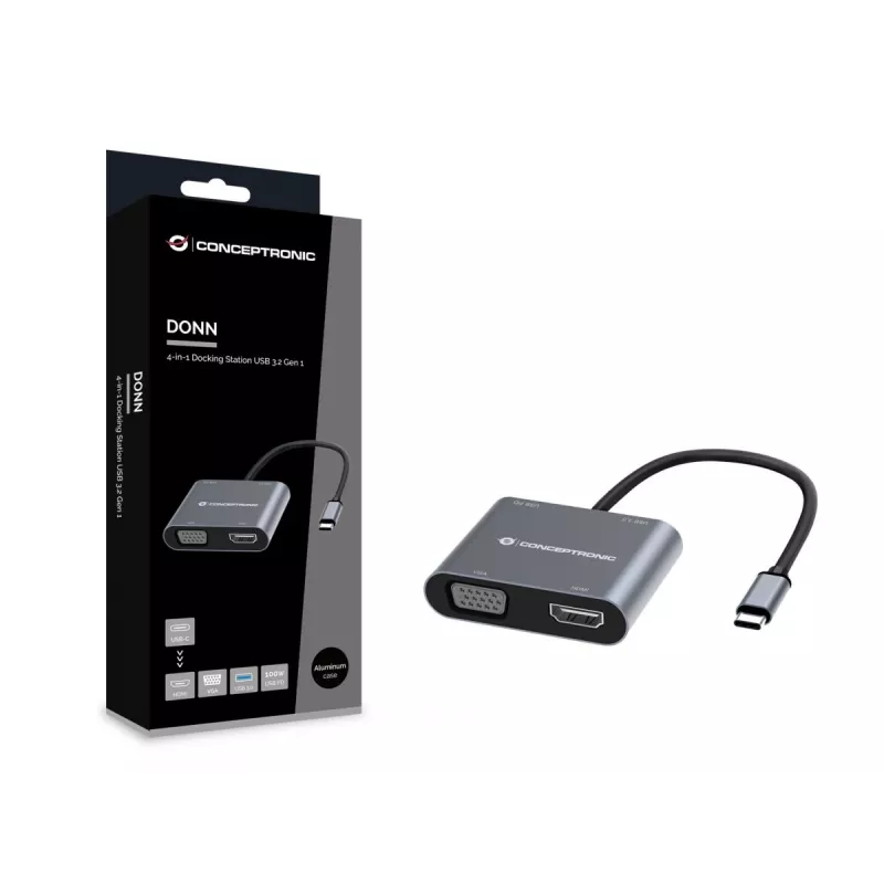 Conceptronic DONN16G Wired USB 3.2 Gen 1 Type-C Grey 100W 4K Ultra HD