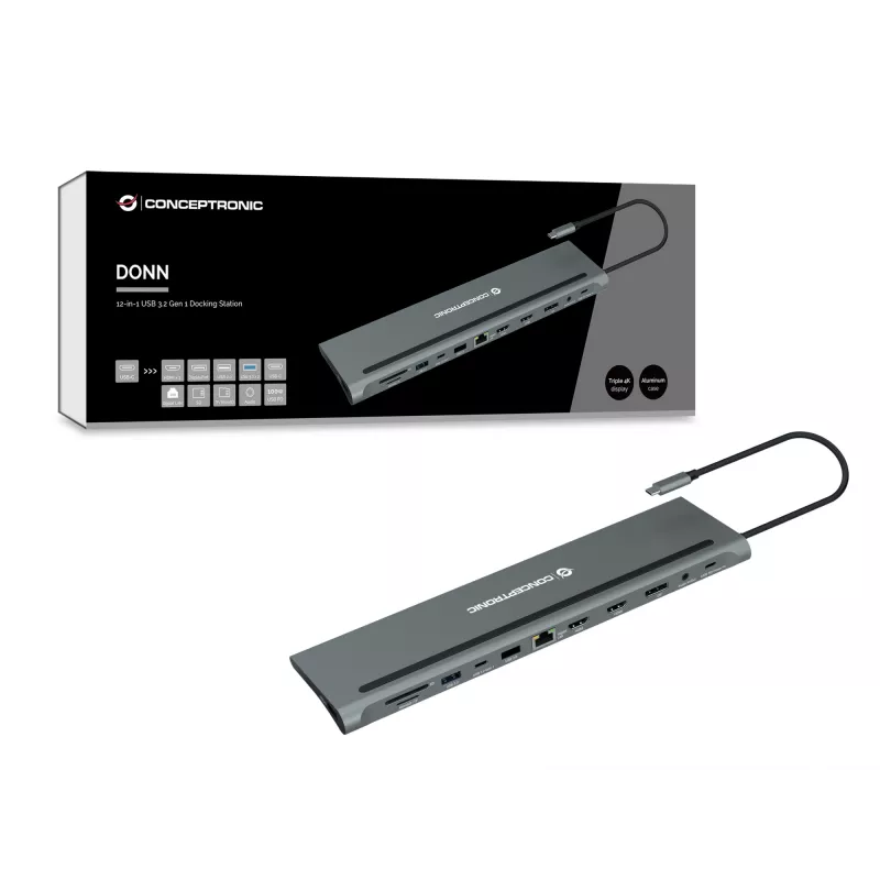 Conceptronic DONN17G laptop dock/port replicator Wired USB 3.2 Gen 1 (3.1 Gen 1) Type-C Grey