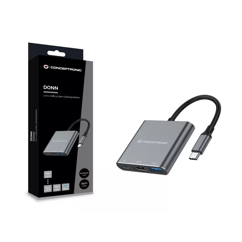 Conceptronic DONN18G 3-in-1 USB 3.2 Gen 1 Docking Station, HDMI, USB 3.0, 100W USB PD