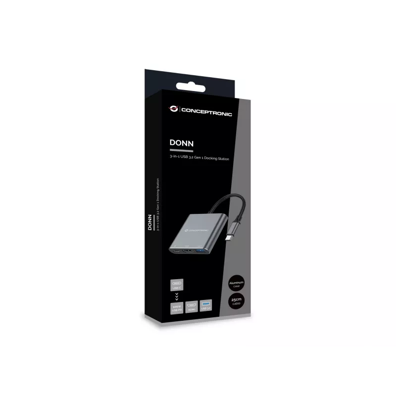 Conceptronic DONN18G 3-in-1 USB 3.2 Gen 1 Docking Station, HDMI, USB 3.0, 100W USB PD
