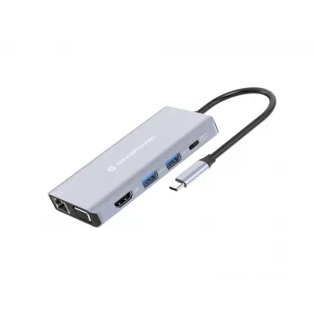 Conceptronic DONN20G 10-in-1 USB 3.2 Gen 1 Docking Station, HDMI, VGA, USB-A 3.0 x 3, SD, TF/MicroSD, Audio, GbE LAN, 100W USB PD