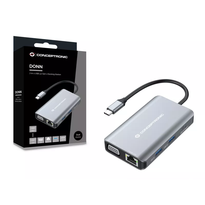 Conceptronic DONN21G laptop dock/port replicator Wired USB 3.2 Gen 1 (3.1 Gen 1) Type-C Grey