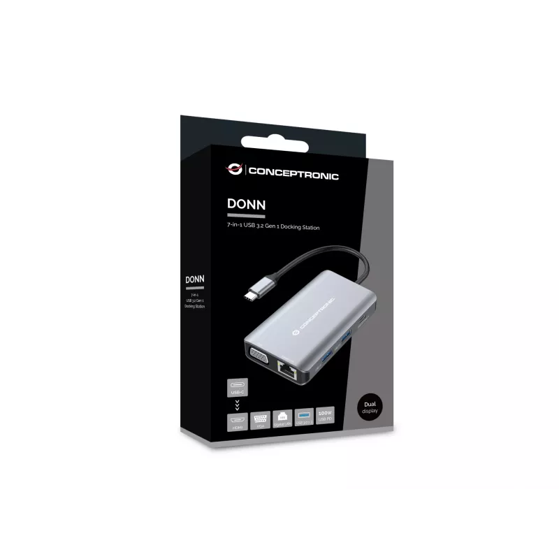 Conceptronic DONN21G laptop dock/port replicator Wired USB 3.2 Gen 1 (3.1 Gen 1) Type-C Grey
