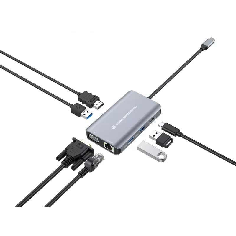 Conceptronic DONN21G laptop dock/port replicator Wired USB 3.2 Gen 1 (3.1 Gen 1) Type-C Grey